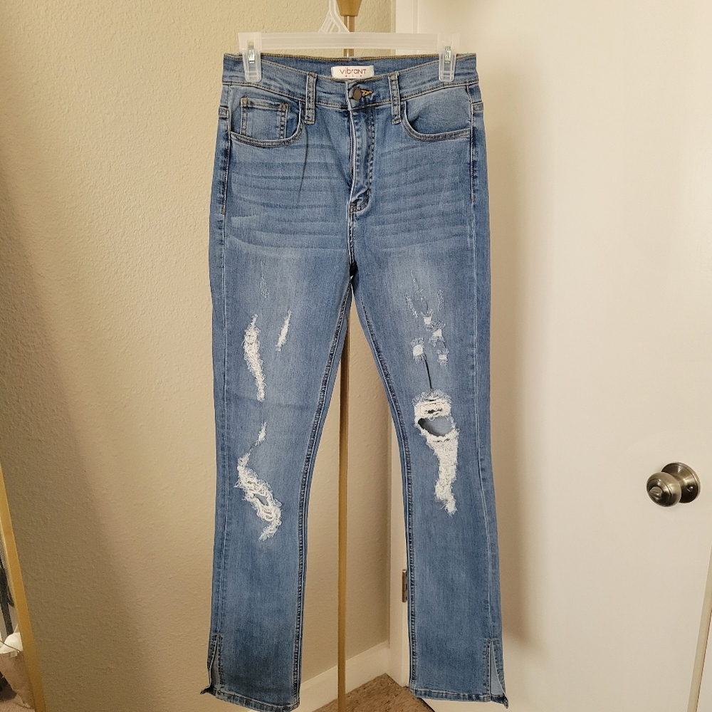 Split-Hem Skinny Jeans High Waist